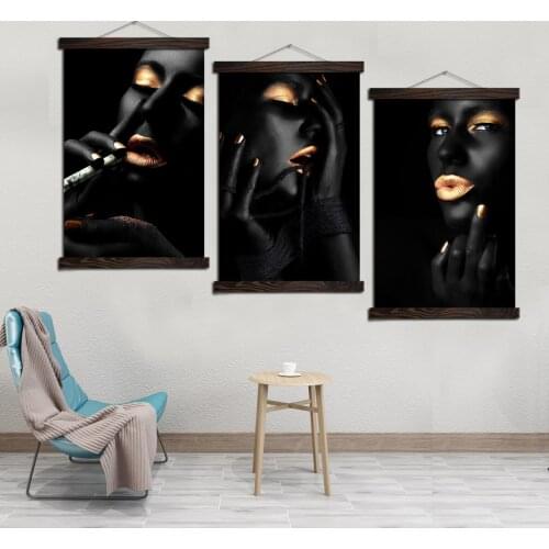 Smoking Makup Kiss Girl Vintage Scroll Canvas Painting Frame Art Posters and Prints Vintage Poster Wall Pictures for Living Room