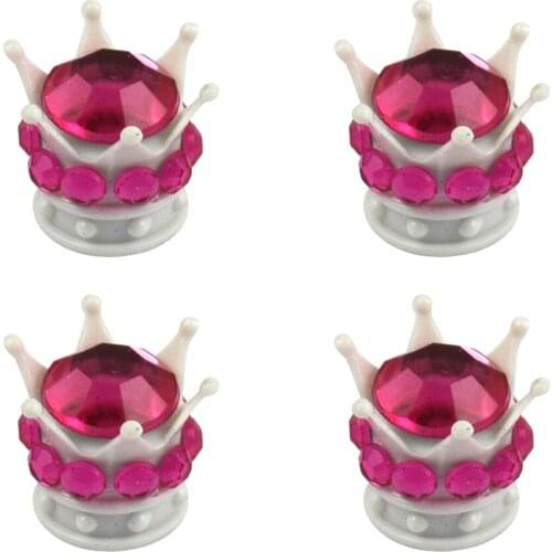 4pc Crown Diamond Tyre Tire Wheel Stem Air Valve For Car Coral Glossy
