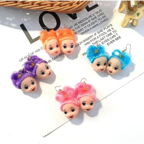 Cool Funny Lovely Colorful Hair Little Girls Drop Earrings Exaggerated Creative Human Head Dangle Earrings Female Brincos