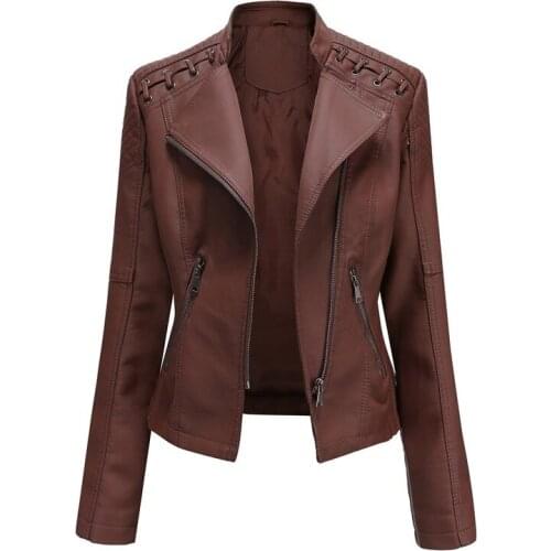 2020 New PU Leater Jacket Womens Long Sleeve Slim Fit Zip Jacket Women Ladies Biker Moto Coat Outwear Jackets chaqueta mujer