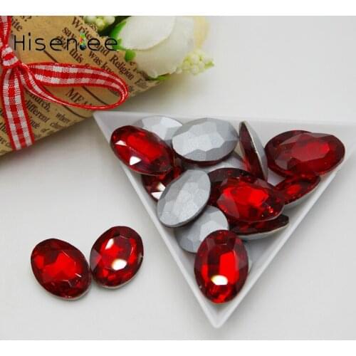 Oval Crystal Rhinestone Red color Good Quality Pointback Glass Glue On Stone For Wedding dresses Dress, Jewelry DIY