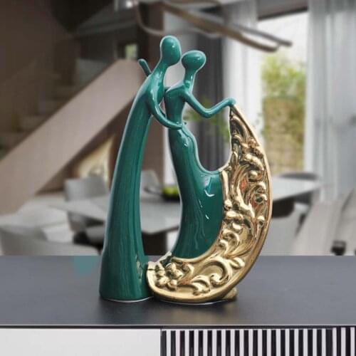 Couples Statue Lover Ceramic Sculpture Home Table Anniversary Ornament