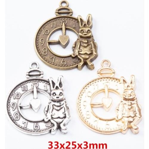 15 pieces of retro metal zinc alloy Clock pendant for DIY handmade jewelry necklace making 7413