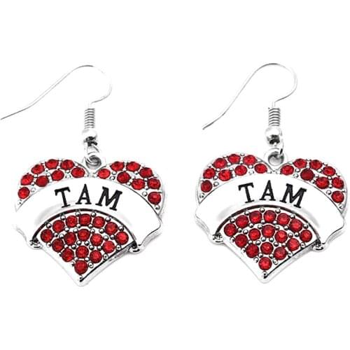 Drop Shipping Fashion rhodium plated earring with sparkling crystals TAM heart pendant Best Price High Quality