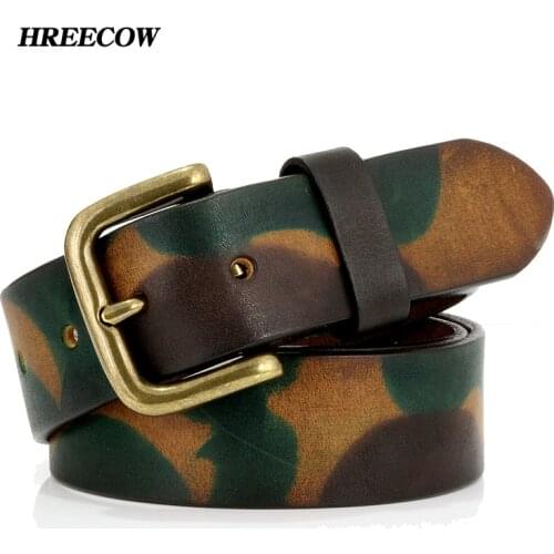 Camouflage series tactical belt new rigid solid brass buckle sports belt real genuine leatherbelt military unisex belt