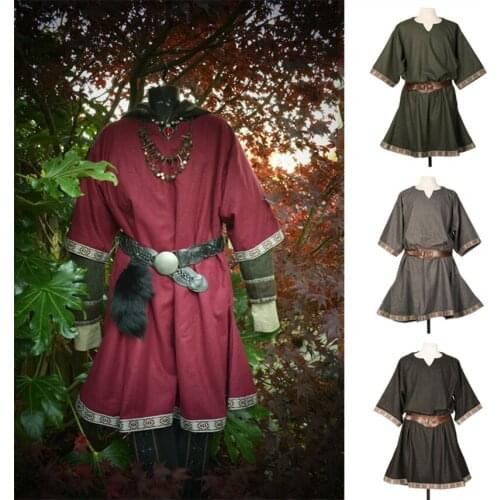 Medieval Cosplay Costumes Men Knight Halloween Vintage Solid Color Plus Size Tops Victorian Renaissance Wizard Clothing Carnival
