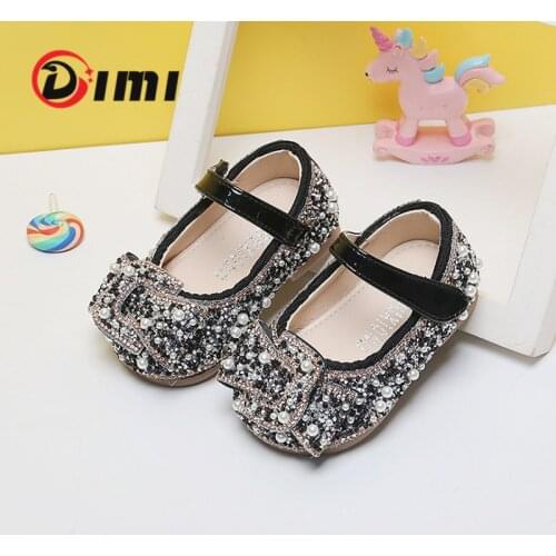 DIMI Baby Little Shoes For Girls Flower Casual Glitter Soft Comfortable Non-Slip Flat Butterfly Knot Princess Shoes T2151
