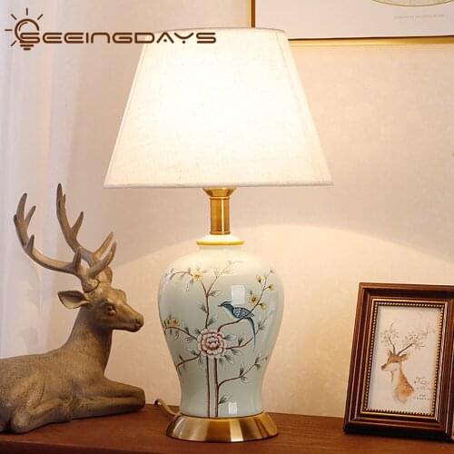 American Style Vintage Ceramic Bird Table Lamp for Bedroom Living Room Study Room New Chinese Style Bedside Lamp 220v EU Plug