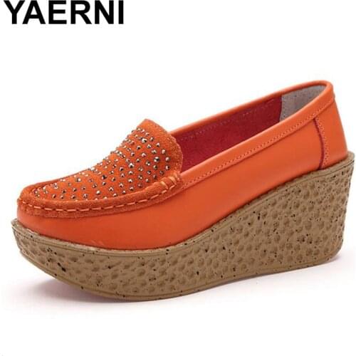 YAERNI New High Heel Lady Genuine Leather Casual Women Sneakers Leisure Platform Breathable Shoes Height Platform Shoes E1287