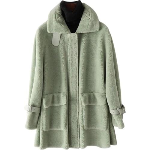 Real Wool Fur Jacket Coat Autumn Winter Women Fur Trench Outerwear Coats Overcoat VF7074
