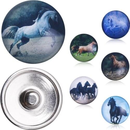 Snap Buttons 10pcs/lot Mixed Pattern Animal Horse Jewelry Round Glass 18MM Snap Buttons Fit 18mm Snap DIY Necklace Bangle