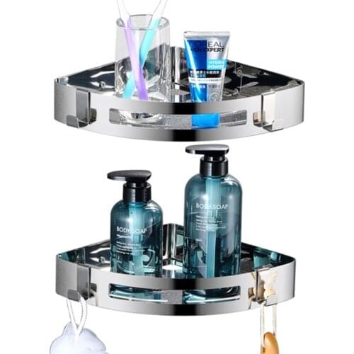 304 Stainless Steel Thickened Wall Corner Bathroom Shelf Triangle Rectangle Rack Hooks