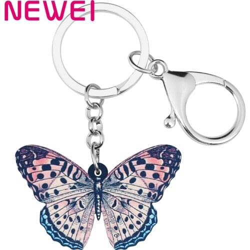 Newei Acrylic Spot Brush-footed Butterfly Keychains Big Insect Animal Keyring Jewelry For Women Teen Gife Handbag Car Decoration