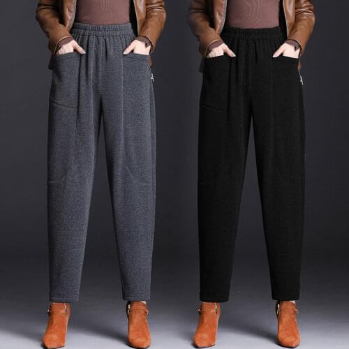 Autumn Winter Pants Women 2021 Vintage High Waist Trousers Female Thick Warm Plus Size Sweatpants Casual Wear S-5XL X612