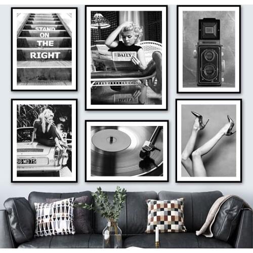 Black White Retro Photos Sexy Girl Camera Wall Art Canvas Painting Nordic Posters And Prints Wall Pictures For Living Room Decor