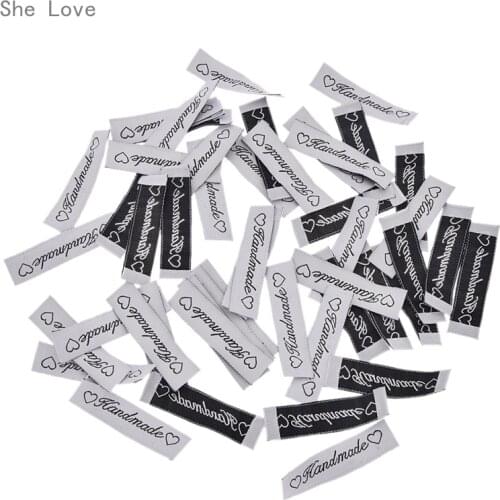 Chzimade 50PCs Embroidered Handmade love Labels Tags On Clothes Garment Labels Sewing Accessories