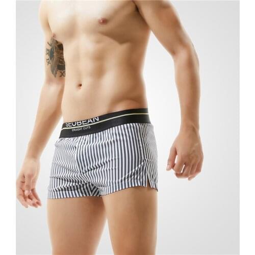 Mens Swimming Shorts Summer Stripe Boxer Brief Swimsuit Quick Dry Split Underwear Sexy Cotton Short Male Men Swim Briefs