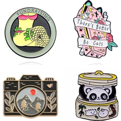 Panda Anime Badges Enamel Pin Camera Cartoons Brooches For Women Metal Lapel Pins Decorative Badge Gothic Mini Brooch On Clothes