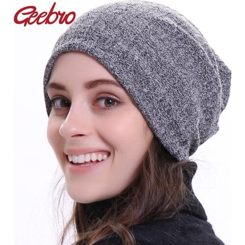 Geebro Winter Womens Bonnet Beanies Cotton Solid Stripe Hats For Ladies Soft Comfortable Skullies Beanie Cap DQ411M