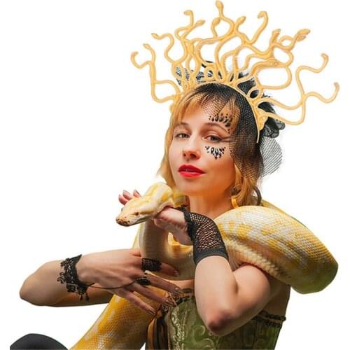 Halloween Cosplay Medusa Gold Snake Costume Headband Cosplay Dress-up Headpiece Carnival Christmas Masquerade Party Supplies