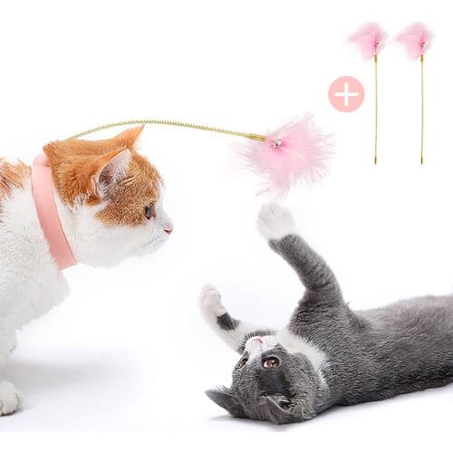 Cat Toy Feather Teaser Stick Bells Collar Interesting Automatic Cat Toy Foot Interactive Cats Toys suministros para gatos