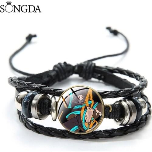 Classic Anime Enn Enn No Shouboutai Fire Force Leather Bracelet Kusakabe Arthur Photo Glass Cabochon Buckle Multilayer Bracelets