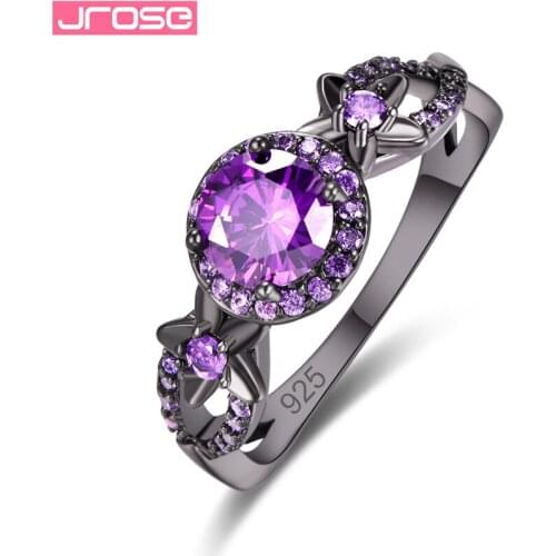 JROSE 2019 Black Gold Color Engagement Rings For Women Purple Red AAA Zircon Jewelry Fashion Women Wedding Ring Size 6 7 8 9