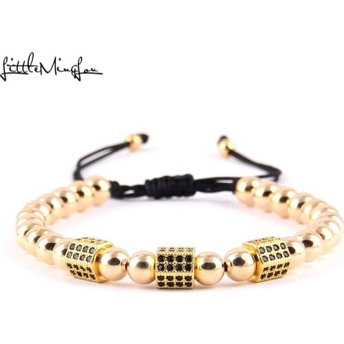 Little MingLou Men Luxury Bracelet Micro Pave 2 row CZ Column charm Beads Braided men Bracelets & Bangles for women jewelry