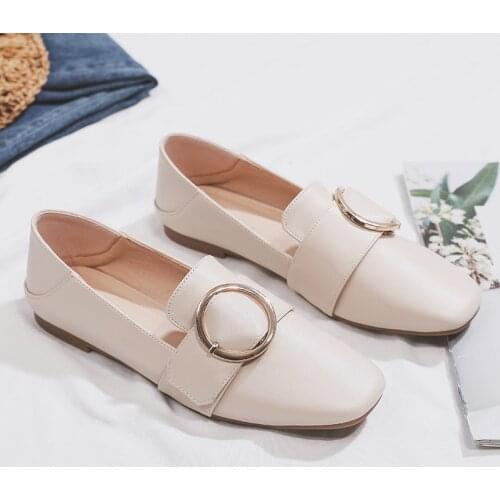 Vogue Buckle Loafers Women Casual Shoes Slip-on PU Ladies Office Shoes Big Size 43 Comfortable Women Boat Shoes