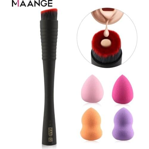 MAANGE 1pc Grooves Top Foundation Brush with 4 Makeup Powder Puff Set Professional Beauty Essential Cosmetics Set Tools Kit