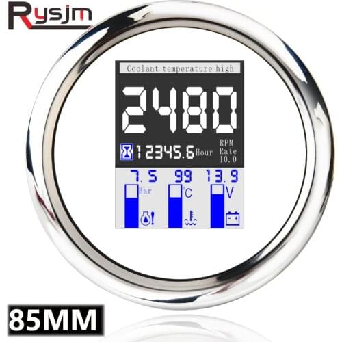 85mm 4 in 1 Multi-functional Gauge boat Tachometer Water temperature Oil Press gauge 10Bar Voltmeter 9-32V with Alarm TFT Screen