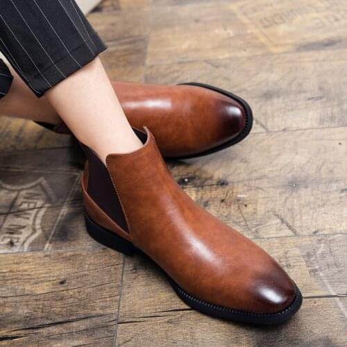 Luxury High Top Men Leather Boots Comfortable Business Men Dress Shoes Large Size Retro Men Chelsea Boots Zapatos De Hombre 48
