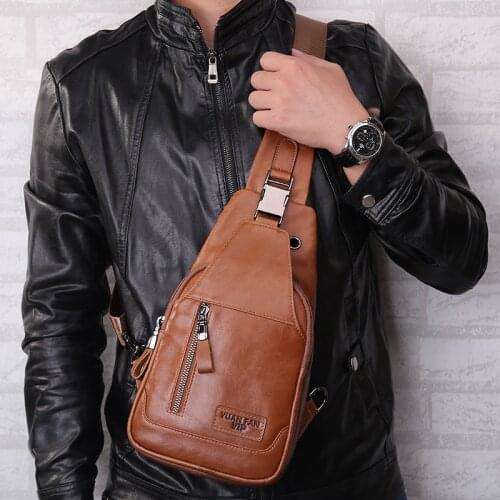 Real leather chest bag mens oil wax pure head leather slant straddle bag sports retro unit price bag leisure diagonal bag