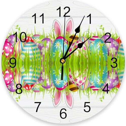 Easter Eggs Grass Rabbit Ears 3D Wall Clock Modern Design Living Room Decoration Kitchen Clock Art Wall Watch Home Decor