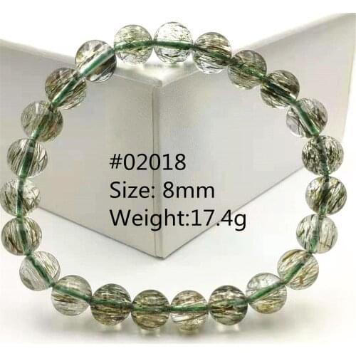 Genuine Natural Green Tourmilated Rutilated Quartz Bracelet Clear Round Beads Women Men Cat Eye Best Stone From Brazil AAAAA