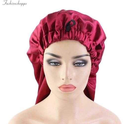 New Oversized Elastic Satin Barrel Silk Long Hair Bonnet Breathable Sleeping Cap Turban Sleep Headwear Hats for Adult