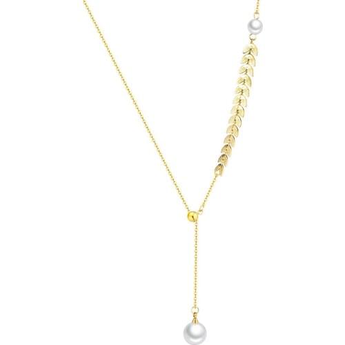 New Arrival Imitation Pearl Salix Leaf Tassel Necklaces Titanium Steel Jewelry Woman Gift Not Fade Drop Shipping