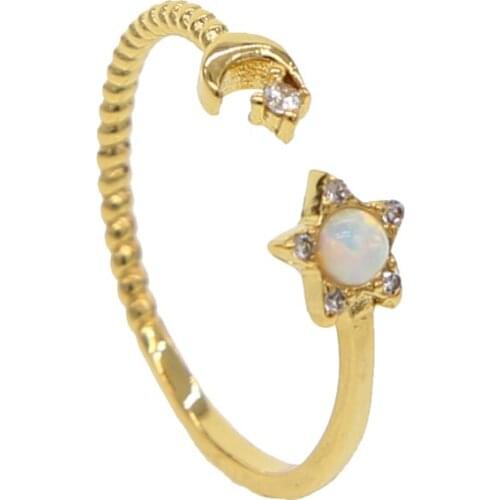 NEW promotion Gold filled brass high quality jewelry Moon star design Opal cz Gold color elegance cute women rings wholesale