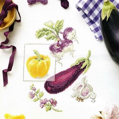 New Hand-Embroidered Fishxx Cross Stitch Kit VE14 Eggplant Bell Pepper Precision Printing Restaurant Paintings