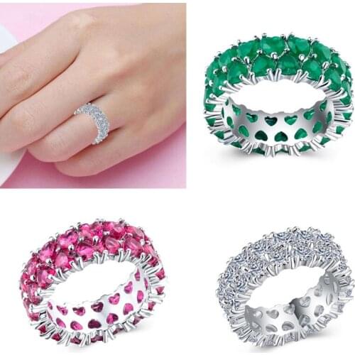 Charm Trendy Multicolor Inlay Hollowed-out Love Heart Cubic AAA Zircon Crystal Engagement Wedding Ring jewelry Women Accessories