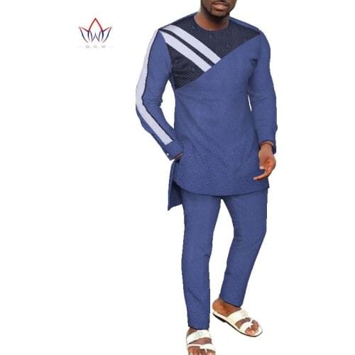 Autumn African Mens Pant Set Traditional Top and Trousers Set Dashiki African Wax Print Clothing Plus Size Pant Suits WYN1151