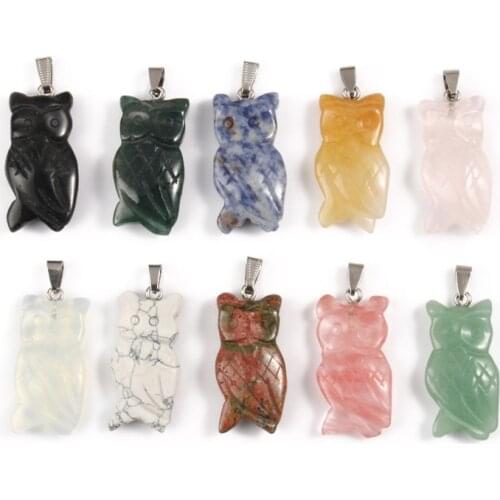 42x21x8mm Natural Stone Gem Pendant Owl Animal Charms Pendants for Jewelry Making Handmade Diy Bracelet Necklace Accessories