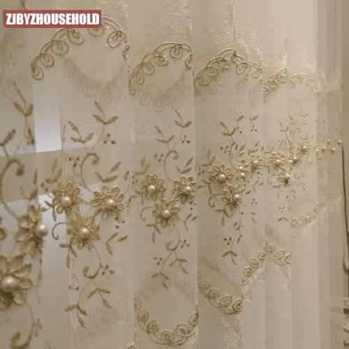 Luxury European Simple Embroidered Light Transmitting Vertical Screen Curtains for Living Room and Bedroom