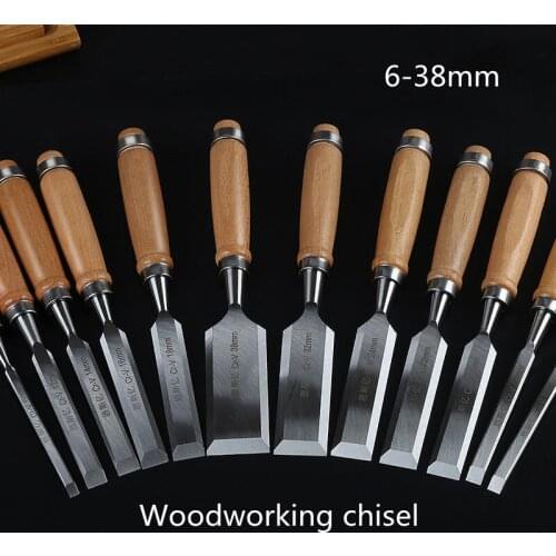 Chrome Vanadium Steel Solid Wood Handle Woodworking Chisel Flat Semicircle Chisel Carving Knife Tool Wooden Chisel Set Tool Part