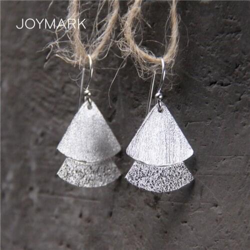 S925 Sterling Silver Dangle Earrings Christmas Tree Drop Earrings Fan Shape Matte Original Silver Earrings New Year Gift TSE453