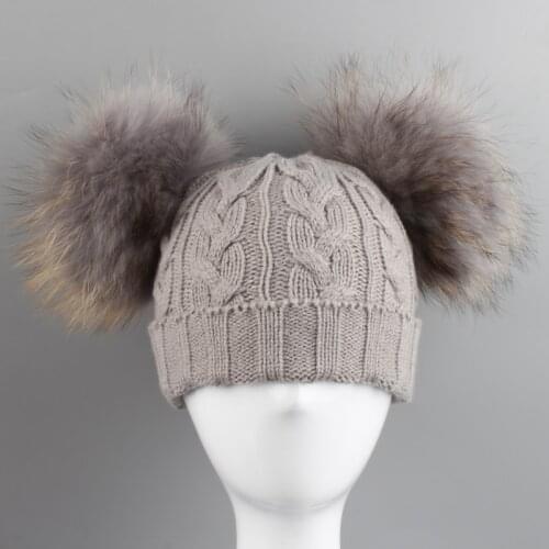 Baby Winter Real Mink Fur Ball Beanie Twist Knitted Hat Kids Warm Natural Fluffy Fur Pompom Skullies Beanies