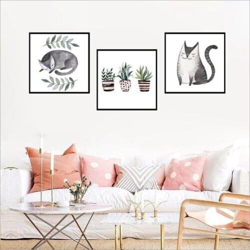 Nordic Decoration plant cat Wall Art Canvas Poster and Print Canvas Painting Decorative Picture for Living Room Home Decor