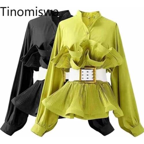 Tinomiswa 2021 New Arrival Long Sleeve Blouse Women Summer New Ruffle Patchwork Slim Waist Single Breasted Shirts Blusas Mujer