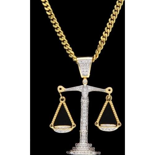 Hip Hop AAA CZ Zircon Paved Bling Iced Out Pyramid Anubis Balance of Judgement Pendants Necklace for Men Jewelry Gold Color