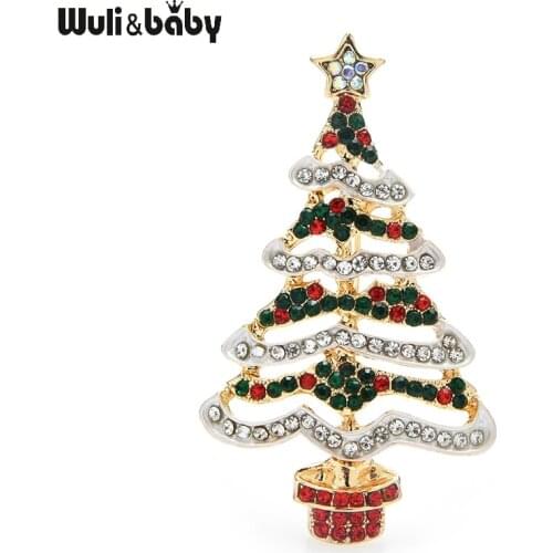 Wuli&baby Christmas Tree Brooches For Women Designer Multicolor Rhinestone Tree New Year Brooch Pin Gifts Jewelry